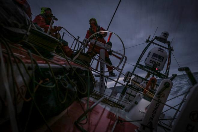 Onboard Dongfeng Race Team - Kevin Escoffier, Damian Foxall. Wind is slowly building up. Tomorrow we should have up to 30 knots under the influence of ex-cyclone Pam - Leg five to Itajai - Volvo Ocean Race 2015 © Yann Riou / Dongfeng Race Team